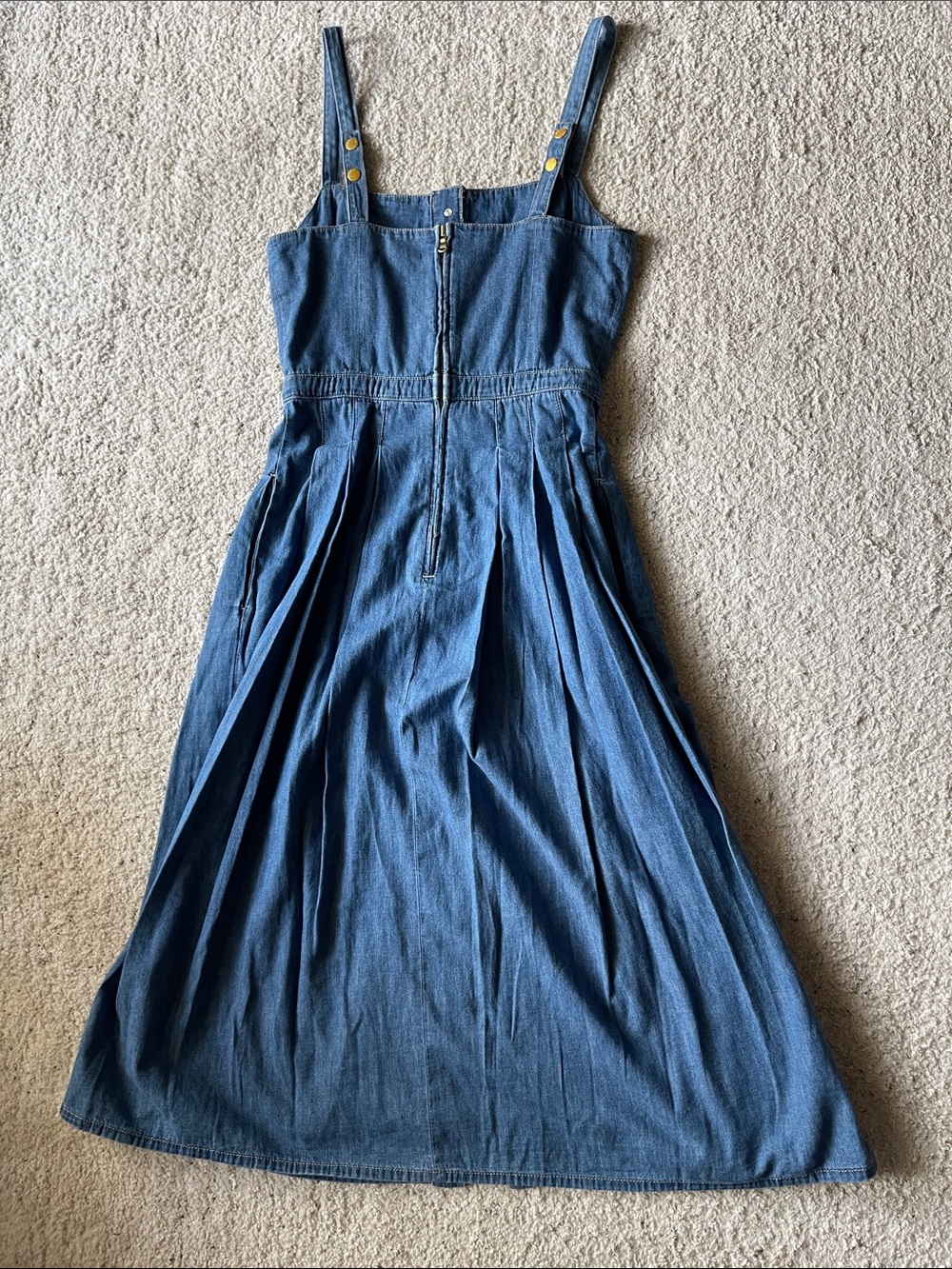 L’agence Esmeralda Pinafore Dress Denim Midi in Stokes - Picture 6 of 9